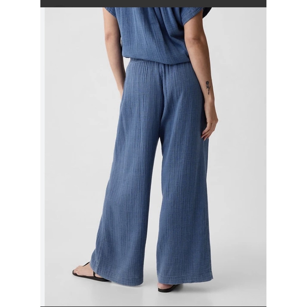Gap Women's High-Waisted Crinkle Gauze  Wide-Leg Pants Size Large Pockets